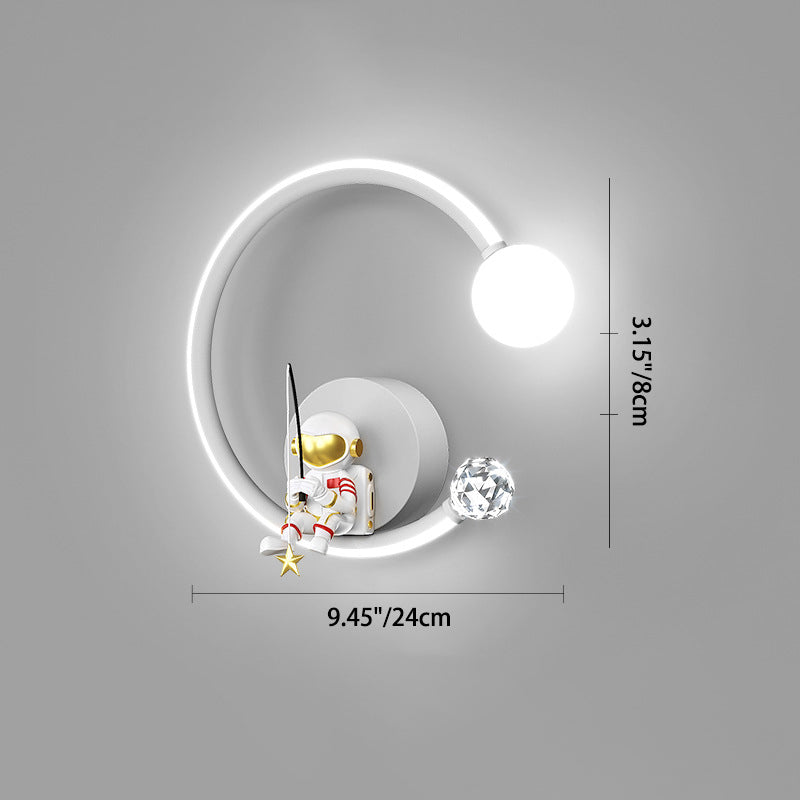 Applique murale LED en fer et aluminium pour chambre à coucher, astronaute de dessin animé créatif contemporain 
