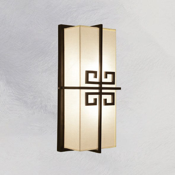 Lámpara de Aplique de Pared de 2 Luces de Tela de Hierro Rectangular Tradicional China para Sala de Estar 