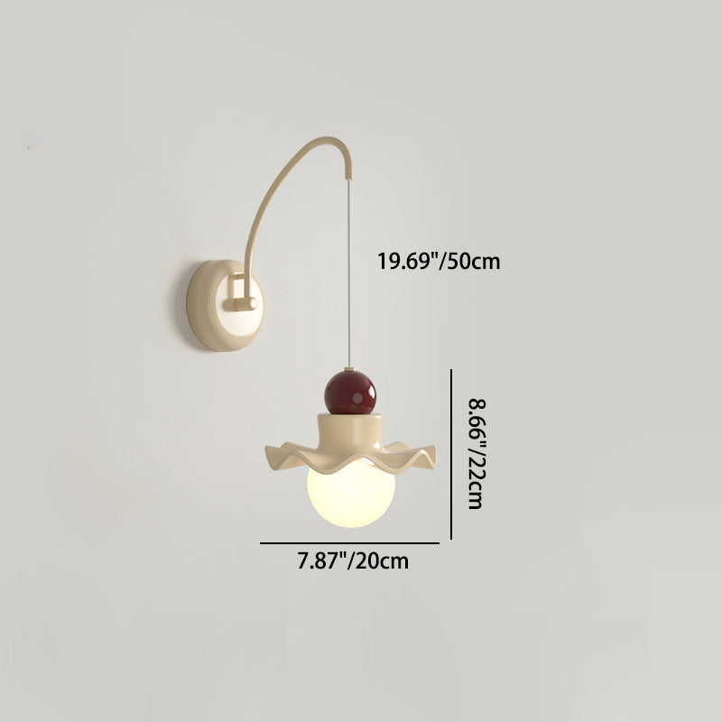 Aplique de pared de 1 luz con base de disco en forma de hoja de loto de bola redonda minimalista moderna de resina PE y hierro para dormitorio 