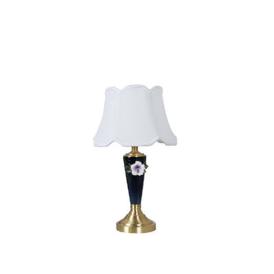Vintage European Ceramic Floral Pleated Fabric 1-Light Table Lamp