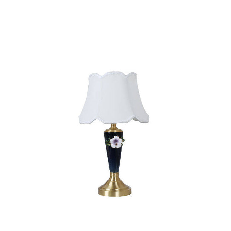 Vintage European Ceramic Floral Pleated Fabric 1-Light Table Lamp