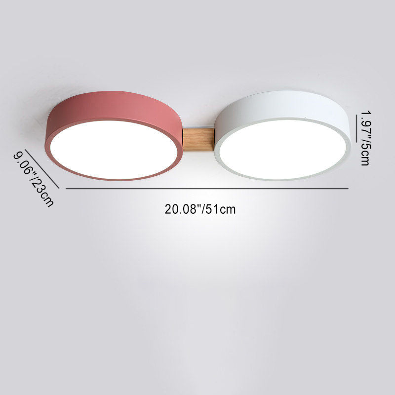 Plafonnier LED moderne scandinave macaron fer géométrique rond abat-jour en bois pour chambre à coucher 