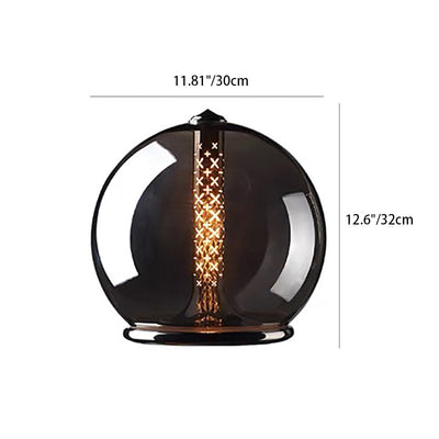 Moderne minimalistische geometrische rauchgraue Glas-Hardware-LED-Tischlampe für das Home Office 