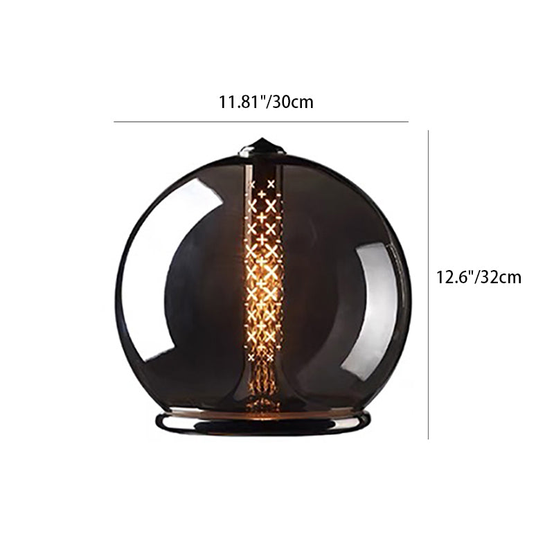 Moderne minimalistische geometrische rauchgraue Glas-Hardware-LED-Tischlampe für das Home Office 