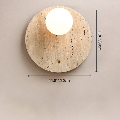 Traditional Japanese Round Oval Yellow Travertine 1-Light Wall Sconce Lamp For Bedroom