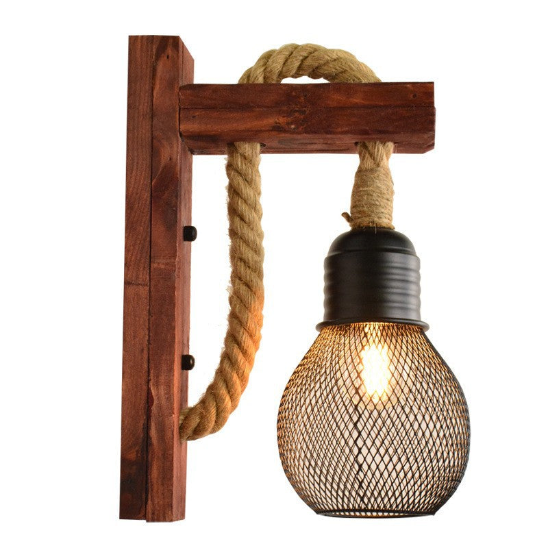 Traditionelle Vintage Holzbalken Eisenkäfig 1-Licht Wandleuchte Lampe für Wohnzimmer 
