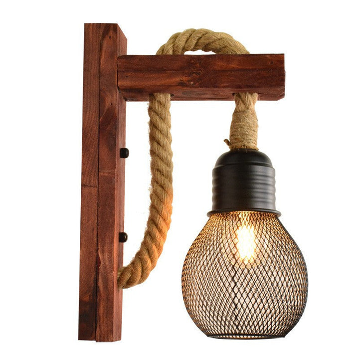 Traditionelle Vintage Holzbalken Eisenkäfig 1-Licht Wandleuchte Lampe für Wohnzimmer 