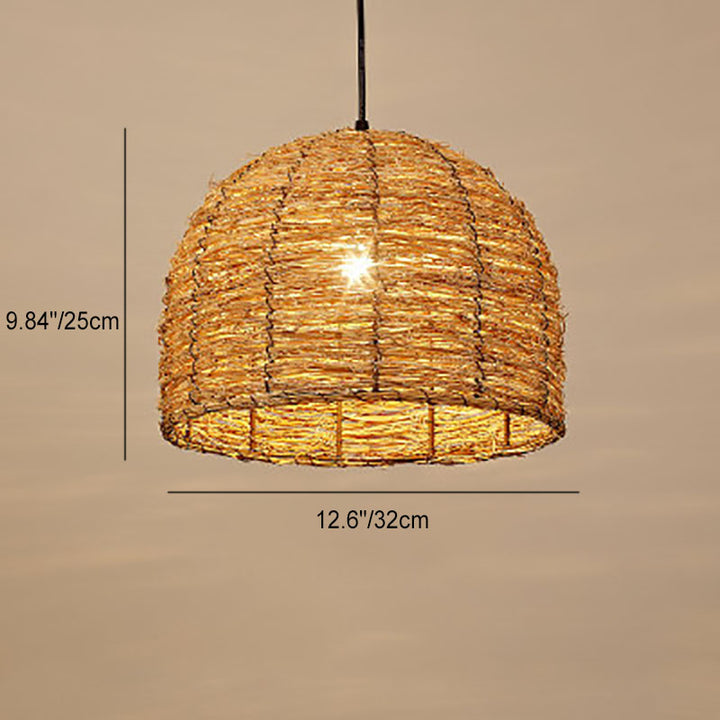 Suspension Luminaire à 1 Lumière en Rotin Rétro Tressé en Dôme 
