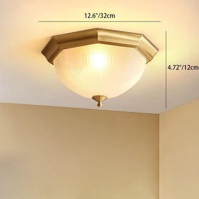 Contemporary Retro Octagonal Half Circle Brass Glass 3-Light Flush Mount Ceiling Light For Living Room