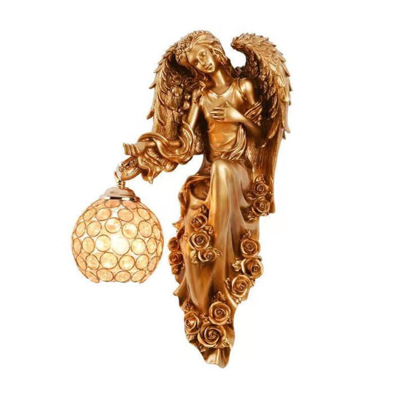 European Modern Luxury Angel Resin Crystal 1-Light Wall Sconce Lamp
