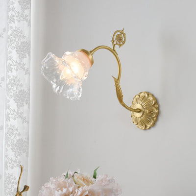 Traditional French Glass Flower Copper 1-Light Wall Sconce Lamp For Living Room