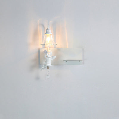 Zeitgenössische kreative Engel Blütenblatt Harz Glas 1/2 Licht Wandleuchte Lampe für Schlafzimmer 