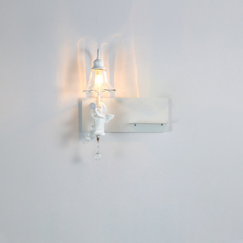 Zeitgenössische kreative Engel Blütenblatt Harz Glas 1/2 Licht Wandleuchte Lampe für Schlafzimmer 