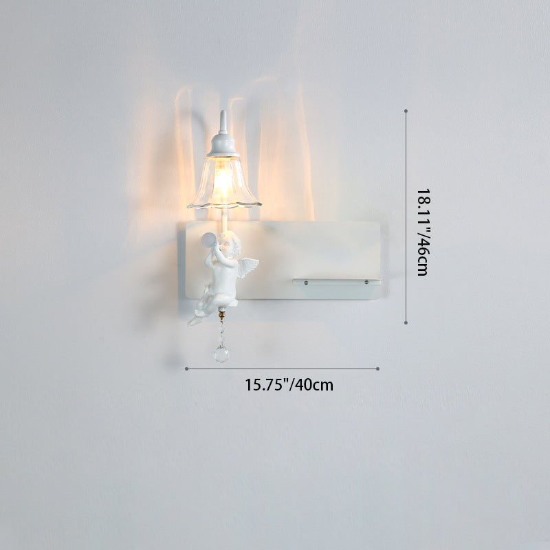 Zeitgenössische kreative Engel Blütenblatt Harz Glas 1/2 Licht Wandleuchte Lampe für Schlafzimmer 