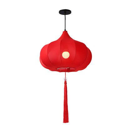 Traditionelle chinesische Laterne Stoff Eisen 1-Licht Pendelleuchte für Schlafzimmer 