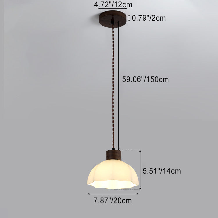 Moderne Einfachheit Walnuss Glas Runde Glocke Kuppel 1-Licht Pendelleuchte für Esszimmer 