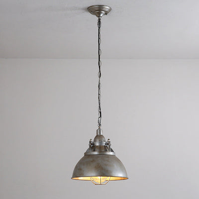 Zeitgenössische industrielle Retro-Pendelleuchte im Used-Look aus grauem Aluminium mit halbrundem Schirm und 1 Licht für Unterhaltungsräume 