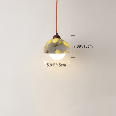 Moderne minimalistische runde Halbkugel Zement Massivholz 1-Licht Pendelleuchte für Schlafzimmer