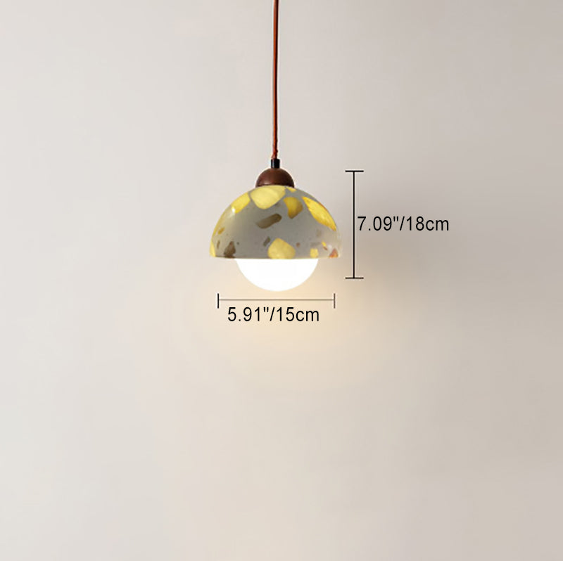 Moderne minimalistische runde Halbkugel Zement Massivholz 1-Licht Pendelleuchte für Schlafzimmer
