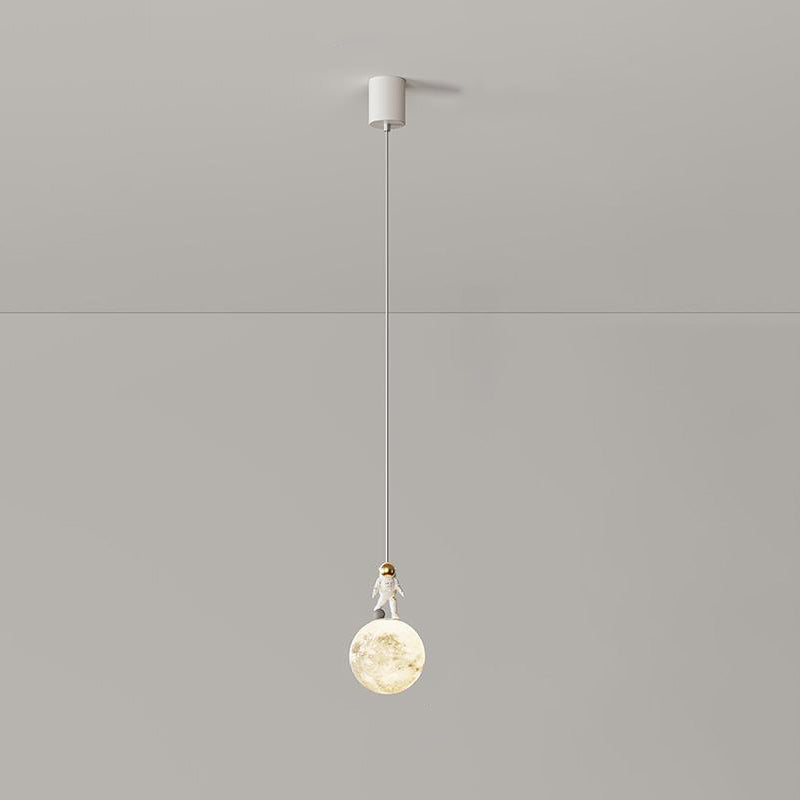Modern Minimalist Astronaut Moon Iron Resin LED Pendant Light For Bedroom