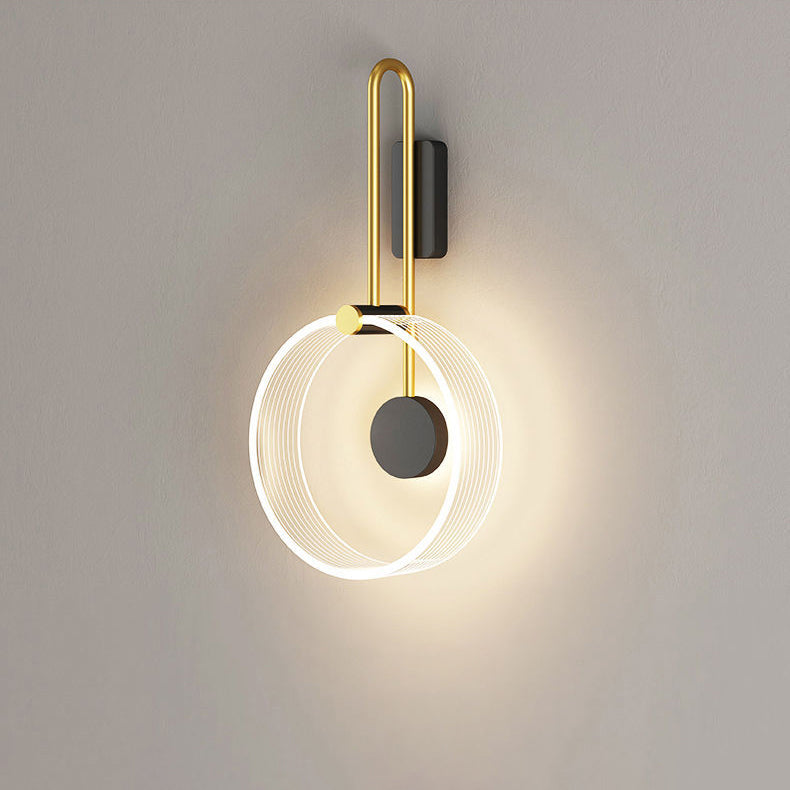 Lámpara de Aplique de Pared LED con Anillo Redondo de Hierro Acrílico Moderno Minimalista para la Mesita de Noche 
