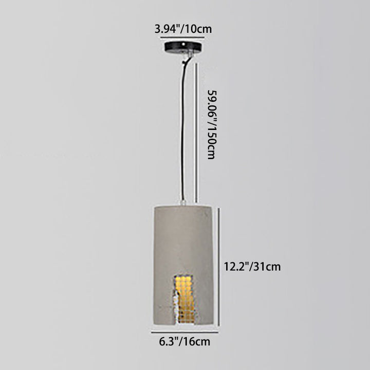 Contemporary Industrial Iron Cement Cylinder Skeletonized Split 1-Light Pendant Light For Dining Room
