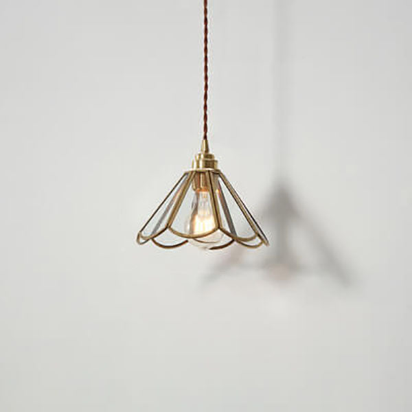 Traditional Japanese Cone Geometric Glass Copper 1-Light Pendant Light