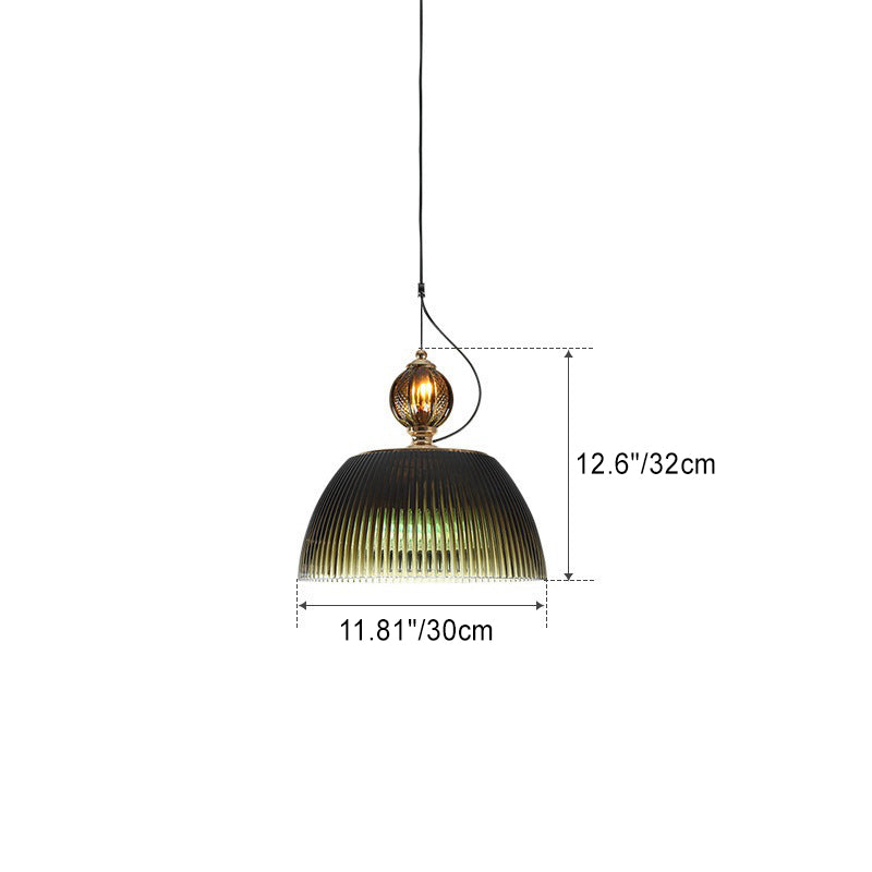Lámpara colgante contemporánea retro de vidrio con rayas verdes y hierro de 2 luces para dormitorio 