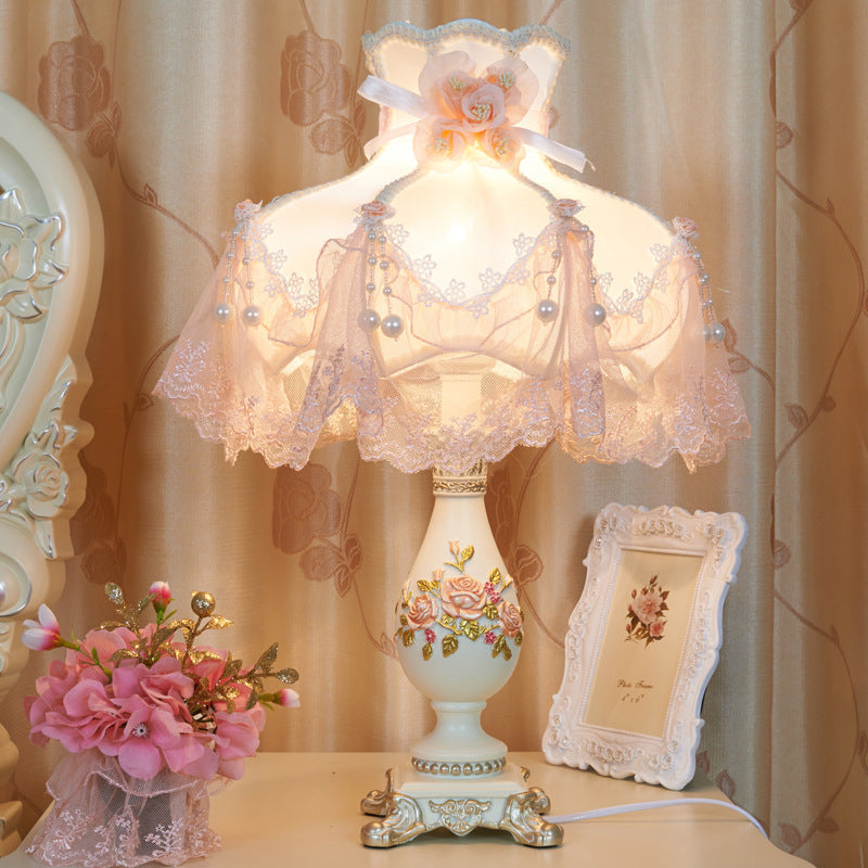 Lampe de table 1 lumière en résine et tissu avec vase traditionnel européen pour chambre 