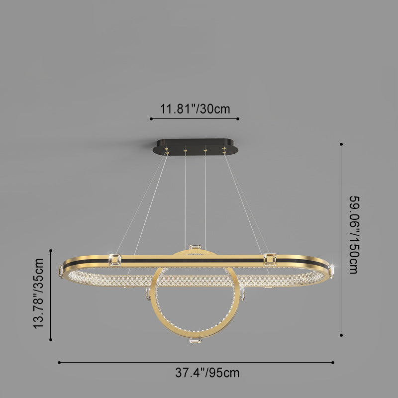 Contemporary Luxury Aluminum Acrylic Oval Ring LED Island Light Chandelier For Dining Room