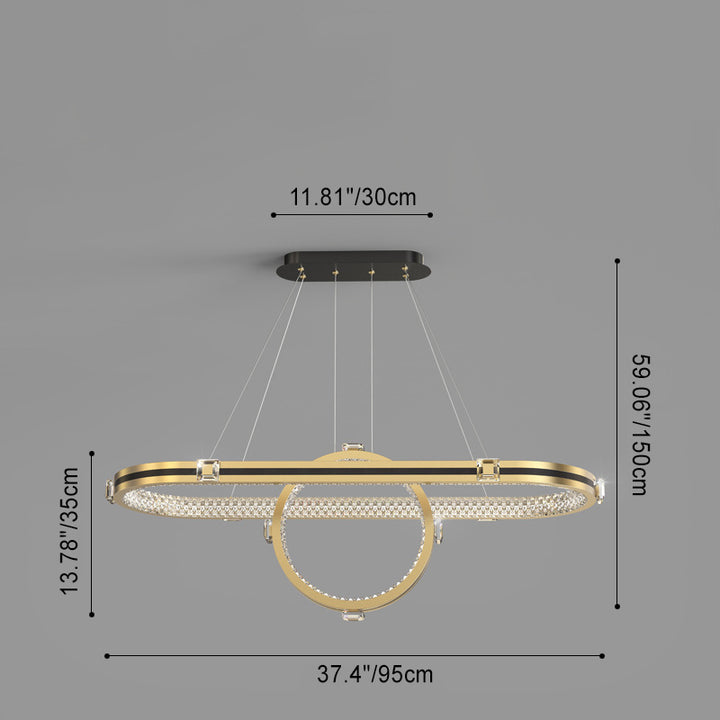 Contemporary Luxury Aluminum Acrylic Oval Ring LED Island Light Chandelier For Dining Room