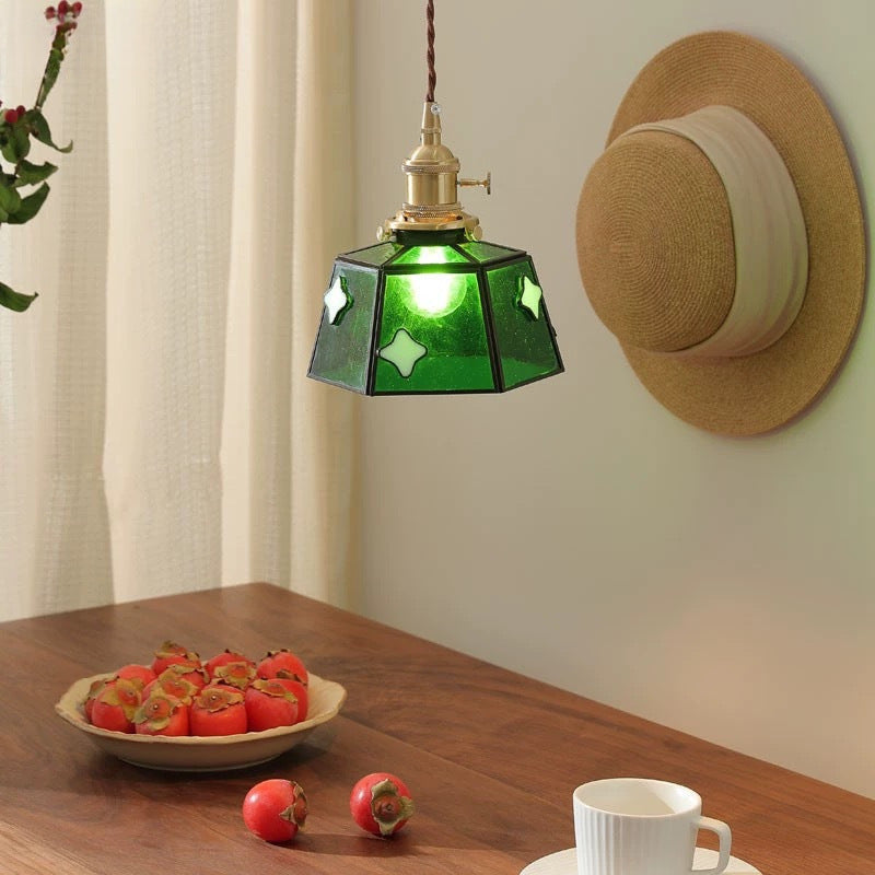 Contemporary Creative Glass Brass Polygon 1-Light Pendant Light For Dining Room