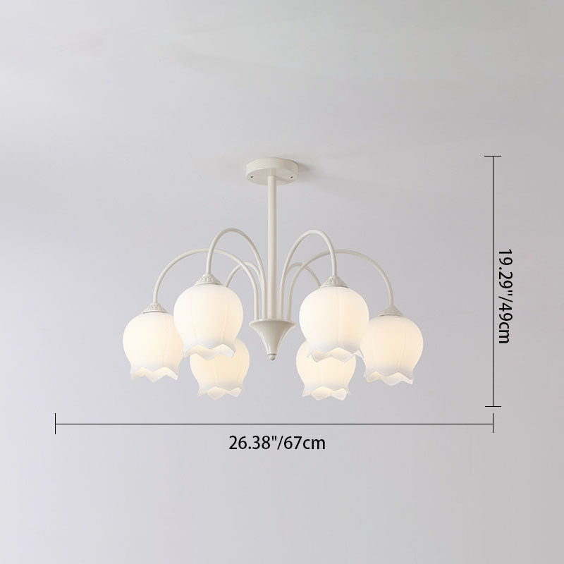 Modern Minimalist Bell Orchid Flower Iron Glass 6/8 Light Chandelier For Living Room