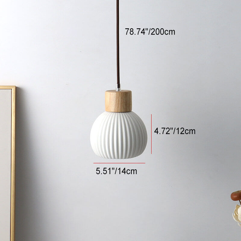 Japanese Harajuku Solid Wood Pleated Ceramic Round 1-Light Pendant Light