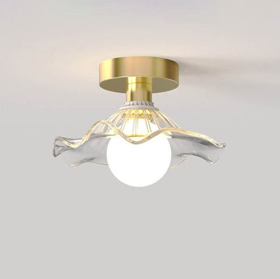 Modern Light Luxury Glass Flower Design Iron 1-Light Semi-Flush Mount Ceiling Light