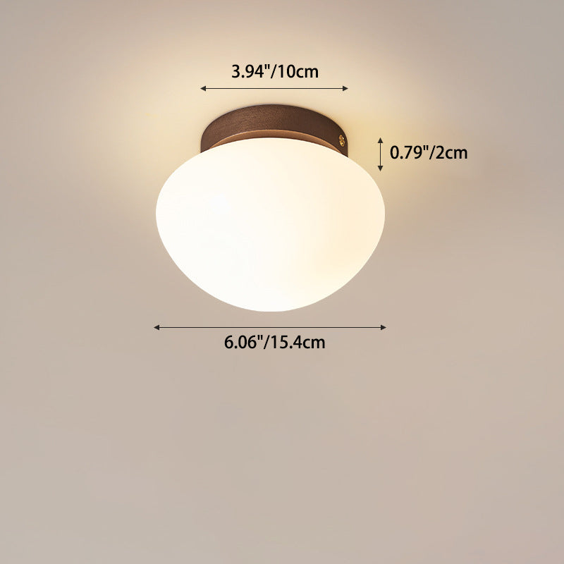 Contemporary Scandinavian Walnut Copper Glass Ball 1-Light Semi-Flush Mount Ceiling Light For Hallway