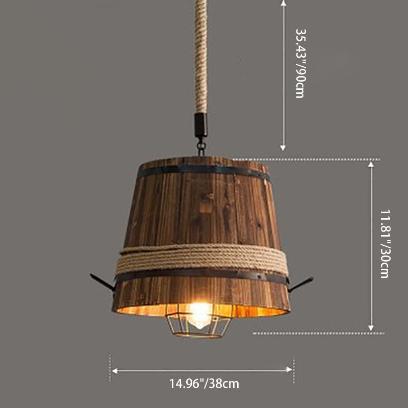 Traditional Vintage Ship Wood Carving Decorative Barrel 1-Light Pendant Light For Dining Room