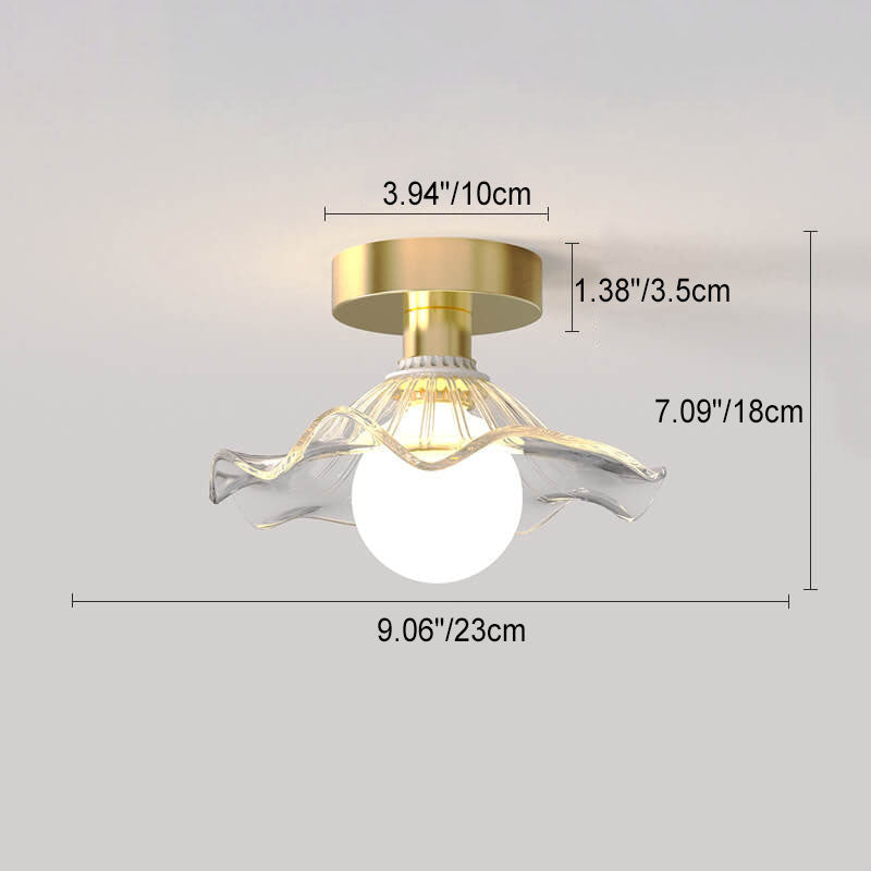 Modern Light Luxury Glass Flower Design Iron 1-Light Semi-Flush Mount Ceiling Light