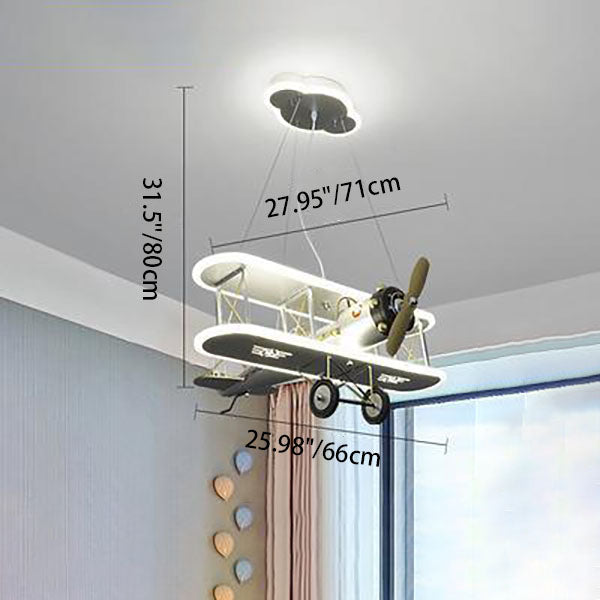 Ventilador de techo con luz LED de varillas contemporáneas creativas para niños, avión, para dormitorio 