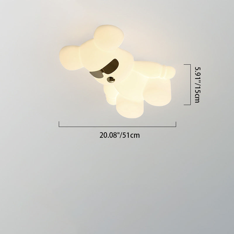 Contemporary Creative Cartoon Animal Bear Shape PE Iron LED Kids Flush Mount Ceiling Light For Bedroom