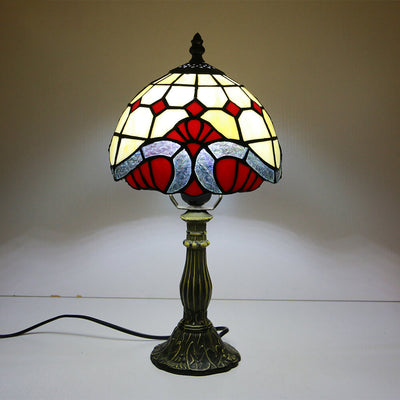 Tiffany Vintage Stained Glass Flower Dome 1-Light Table Lamp