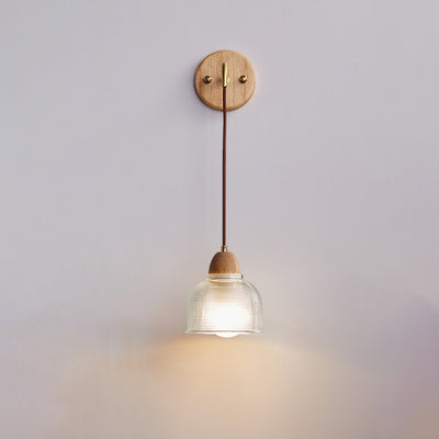 Zeitgenössische Retro Zylinder Blütenblatt Kegel Massivholz Glas 1-Licht Wandleuchte Lampe für Schlafzimmer 