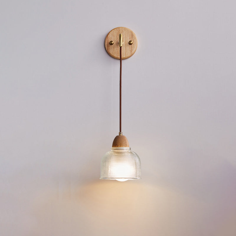 Zeitgenössische Retro Zylinder Blütenblatt Kegel Massivholz Glas 1-Licht Wandleuchte Lampe für Schlafzimmer 