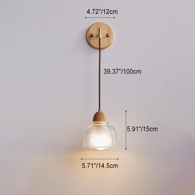 Zeitgenössische Retro Zylinder Blütenblatt Kegel Massivholz Glas 1-Licht Wandleuchte Lampe für Schlafzimmer 