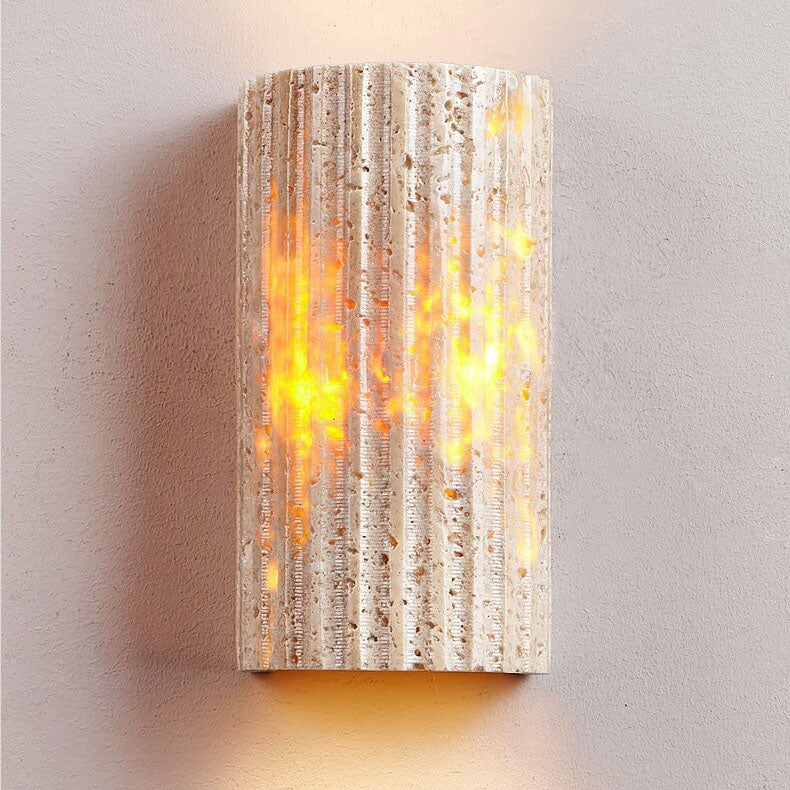 Traditional Japanese Yellow Travertine Half-Cylinder LED Wall Sconce Lamp For Hallway