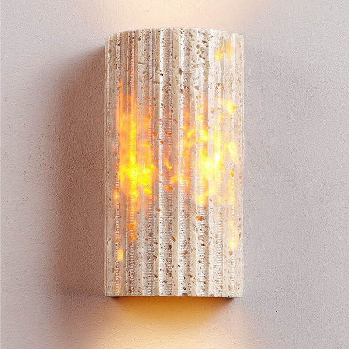 Traditional Japanese Yellow Travertine Half-Cylinder LED Wall Sconce Lamp For Hallway
