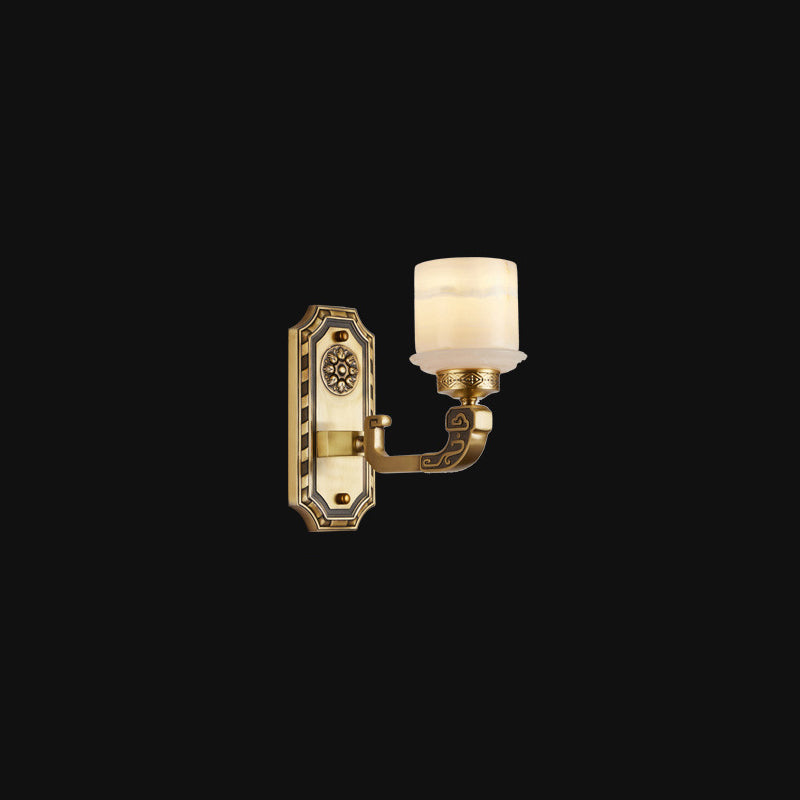 Lámpara de pared de cilindro de mármol de cobre chino tradicional 1/2 luz para sala de estar 