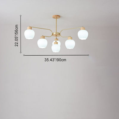 Moderne minimalistische gebogene Stange weiße Glockenblume Hardware Holz Glas 6/10 Licht Kronleuchter für Wohnzimmer 