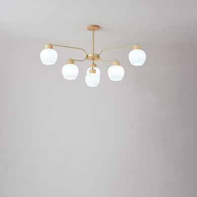 Moderne minimalistische gebogene Stange weiße Glockenblume Hardware Holz Glas 6/10 Licht Kronleuchter für Wohnzimmer 