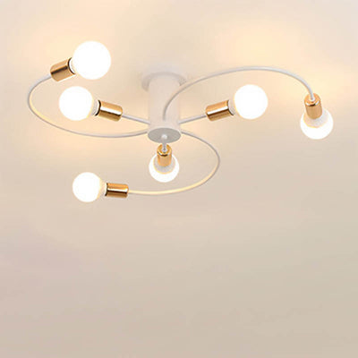 Modern Mid-Century Round Iron 6/8 Light Semi-Flush Mount Ceiling Light For Living Room